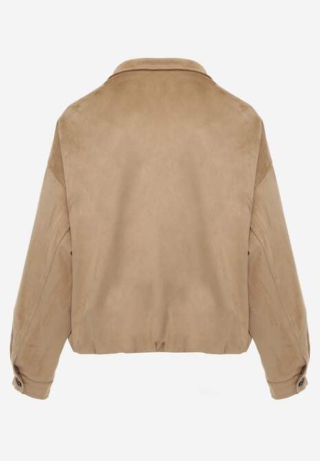 Jasnobrązowa Kurtka Bomber Jacket Ozdobiona Guzikami Quilimi 7