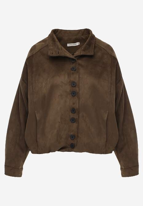 Ciemnobeżowa Kurtka Bomber Jacket Ozdobiona Guzikami Quilimi 6