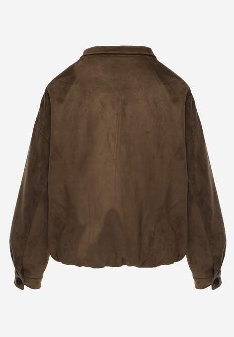 Ciemnobeżowa Kurtka Bomber Jacket Ozdobiona Guzikami Quilimi 7