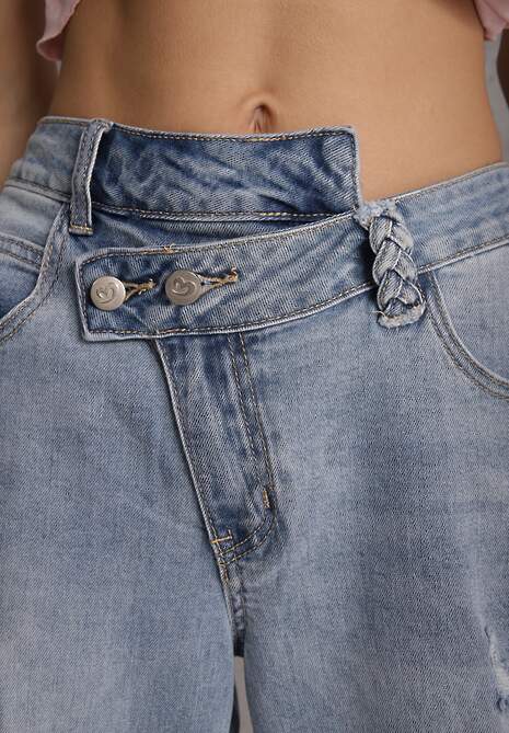 Niebieskie Asymetryczne Jeansy Balloon z Bawełny z Przetarciami i Dziurami Nedissa 5