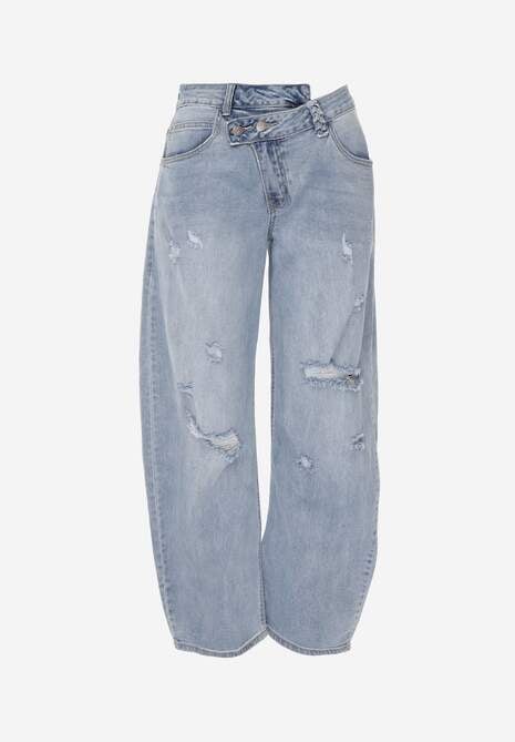 Niebieskie Asymetryczne Jeansy Balloon z Bawełny z Przetarciami i Dziurami Nedissa 6