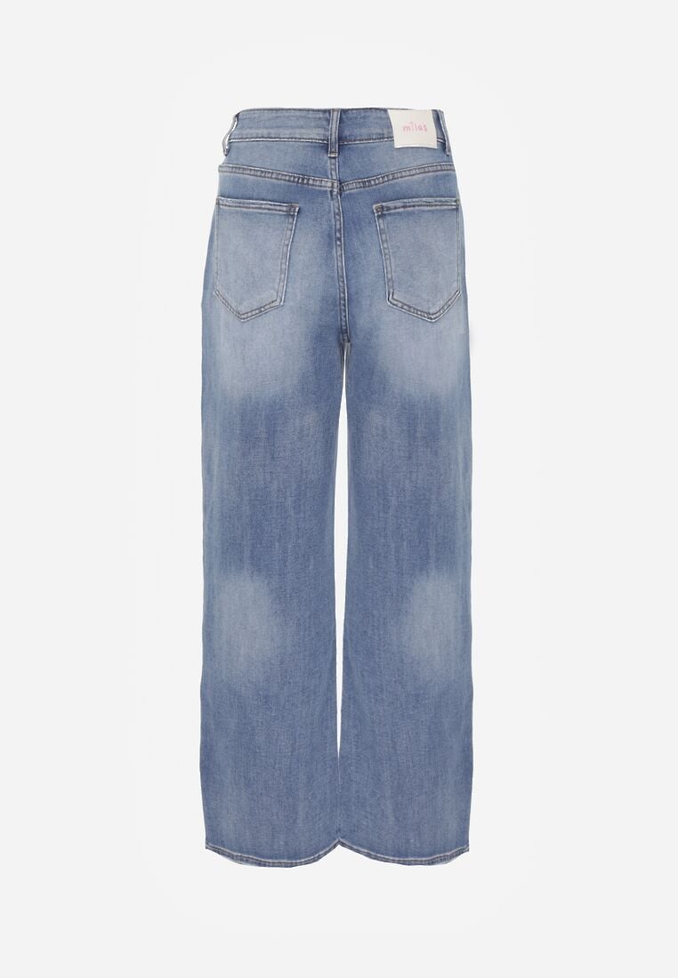Niebieskie Jeansy High Waist Wide Leg z Bawełną i Domieszką Wiskozy Hirei 7