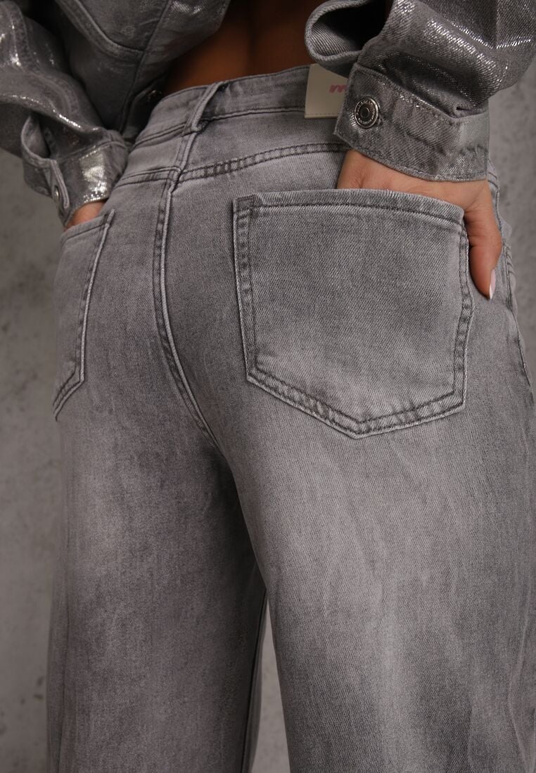 Szare Jeansy Wide Leg High Waist z Bawełną i Dodatkiem Wiskozy Rhenerila 5