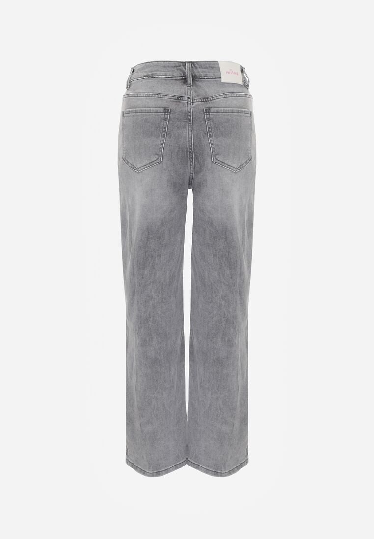 Szare Jeansy Wide Leg High Waist z Bawełną i Dodatkiem Wiskozy Rhenerila 7