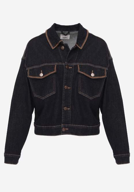 Niebieska Jeansowa Kurtka z Bawełną z Ozdobnymi Lamówkami Nedine 6
