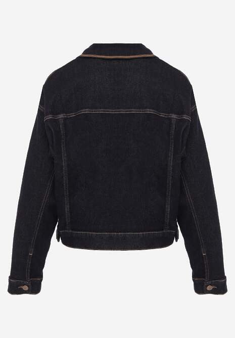 Niebieska Jeansowa Kurtka z Bawełną z Ozdobnymi Lamówkami Nedine 7