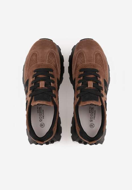 Brązowe Sneakersy na Platformie z Zamszu Naturalnego z Perforacją Zitrina 6