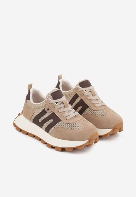 Beżowe Zamszowe Sneakersy na Platformie z Geometrycznym Wzorem Tarbelle 5