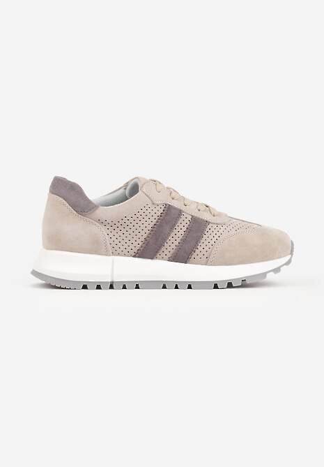 Jasnobeżowe Sneakersy z Zamszu Naturalnego z Ozdobnymi Paskami i Perforacją Ravinelle 4