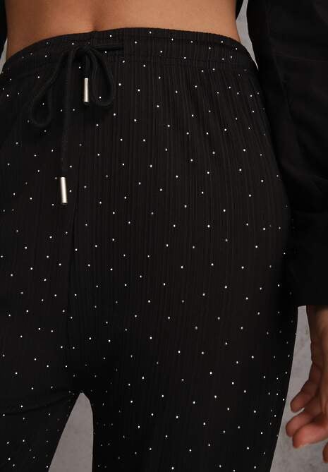 Czarne Spodnie z Bawełną o Szerokim Kroju z Cyrkoniami Azirene 5
