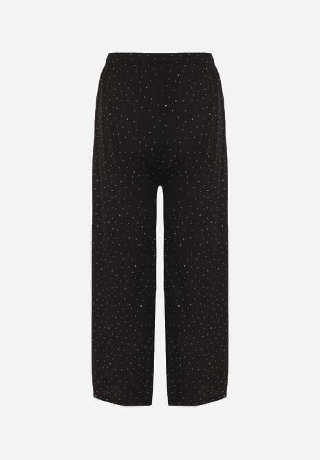 Czarne Spodnie z Bawełną o Szerokim Kroju z Cyrkoniami Azirene 7