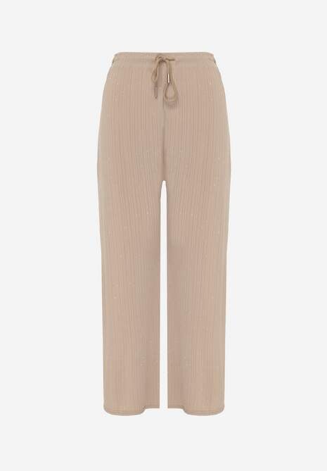 Beżowe Spodnie z Bawełną o Szerokim Kroju z Cyrkoniami Azirene 6