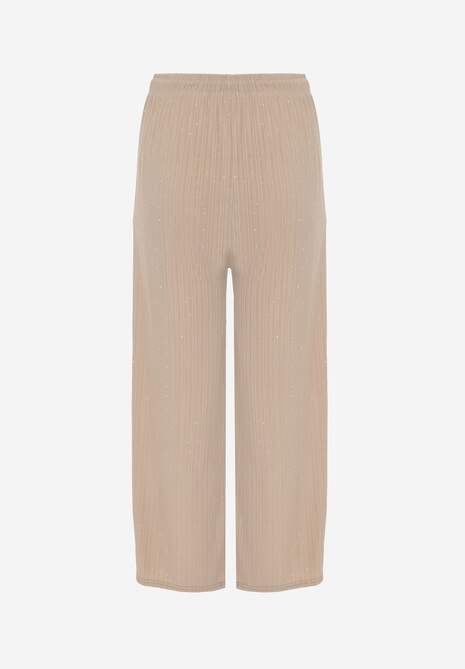 Beżowe Spodnie z Bawełną o Szerokim Kroju z Cyrkoniami Azirene 7