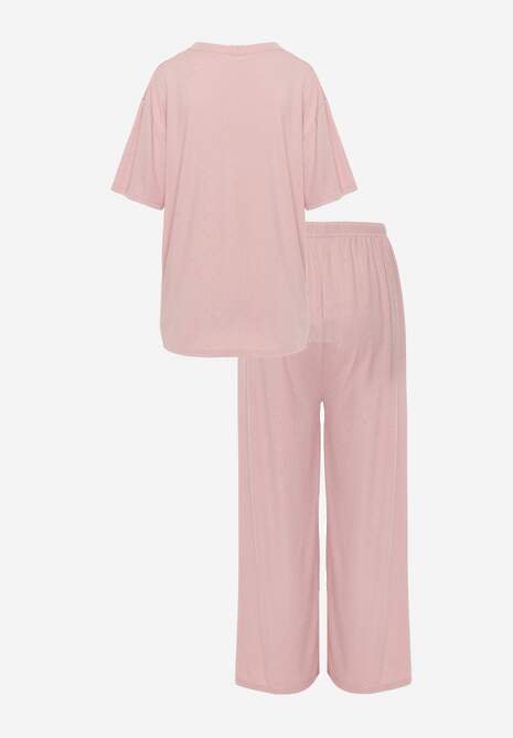 Różowy Oversizowy Komplet Zdobiony Cyrkoniami T-shirt i Spodnie Arnateia 7