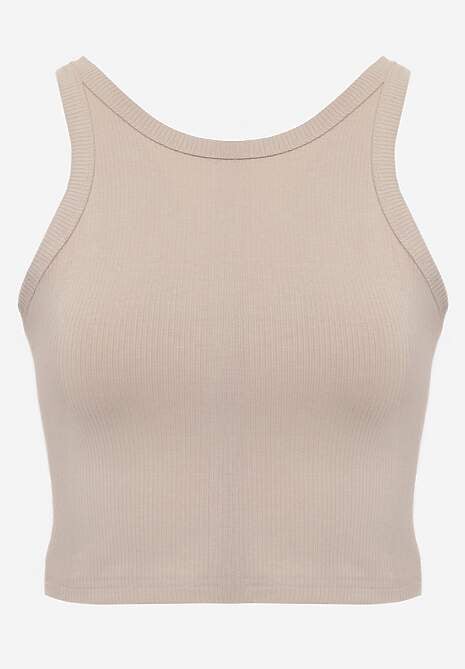 Beżowy Top na Ramiączkach Basic Prążkowany Zitira 6