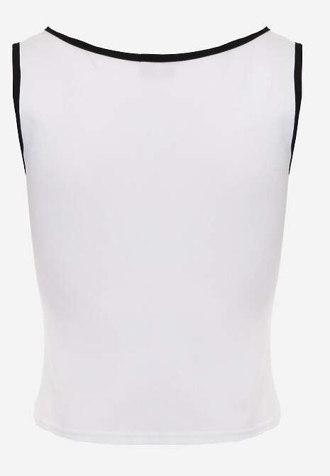 Biały Prążkowany Top z Bawełny Ozdobiony Guzikami przy Dekolcie Beralissa 7