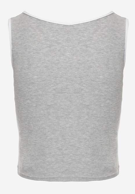 Szary Prążkowany Top z Bawełny Ozdobiony Guzikami przy Dekolcie Beralissa 7