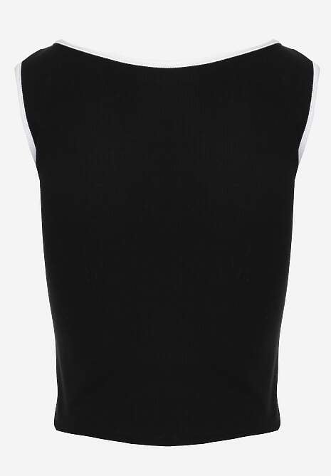 Czarny Prążkowany Top z Bawełny Ozdobiony Guzikami przy Dekolcie Beralissa 7