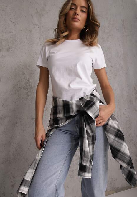 Biały T-shirt z Bawełny z Okrągłym Dekoltem Nedima