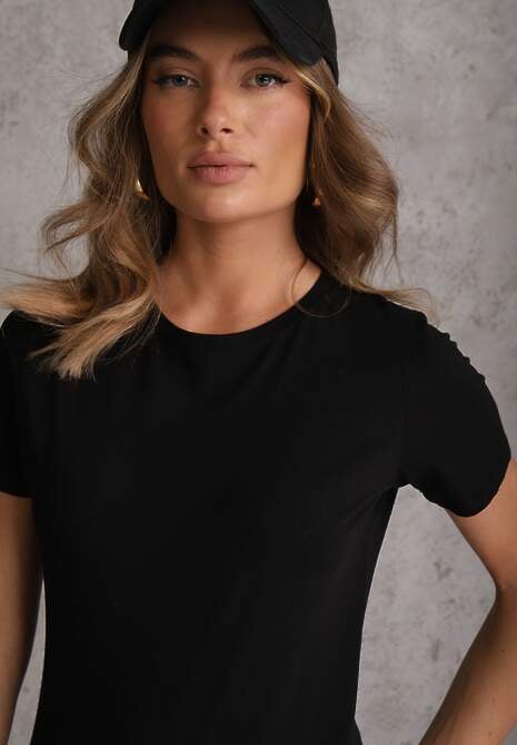 Czarny T-shirt z Bawełny z Okrągłym Dekoltem Nedima 5