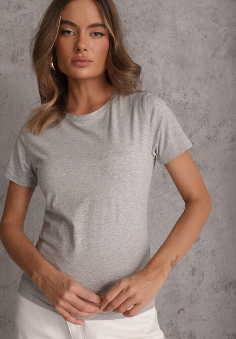 Szary T-shirt z Bawełny z Okrągłym Dekoltem Nedima 4