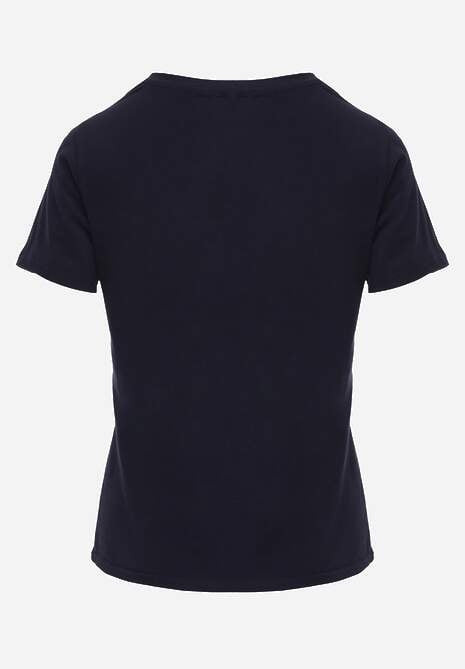 Granatowy T-shirt z Bawełny z Okrągłym Dekoltem Nedima 7