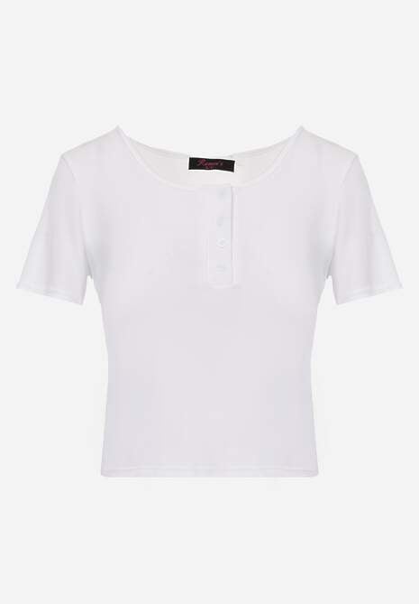 Biały Top z Bawełny Ozdobiony Guzikami przy Dekolcie Nediva 6