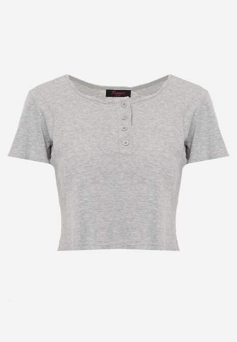 Szary Top z Bawełny Ozdobiony Guzikami przy Dekolcie Nediva 6