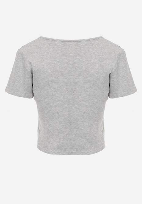 Szary Top z Bawełny Ozdobiony Guzikami przy Dekolcie Nediva 7