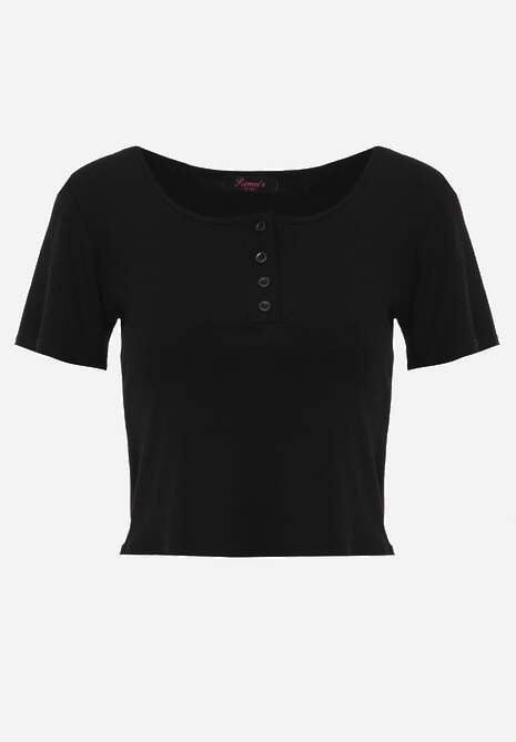 Czarny Top z Bawełny Ozdobiony Guzikami przy Dekolcie Nediva 6