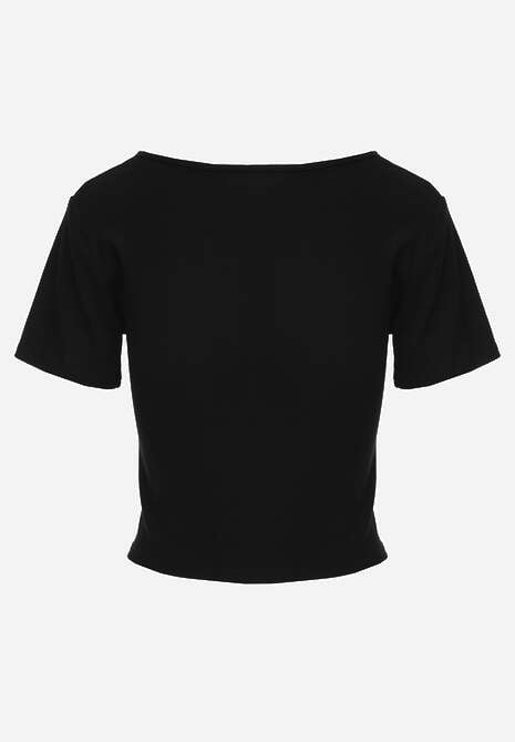 Czarny Top z Bawełny Ozdobiony Guzikami przy Dekolcie Nediva 7