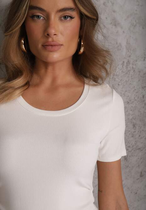 Biały T-shirt w Prążki z Marszczeniami po Bokach Nedala 5