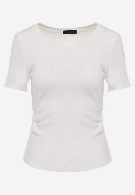 Biały T-shirt w Prążki z Marszczeniami po Bokach Nedala 6