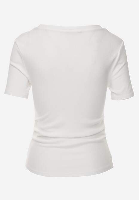 Biały T-shirt w Prążki z Marszczeniami po Bokach Nedala 7