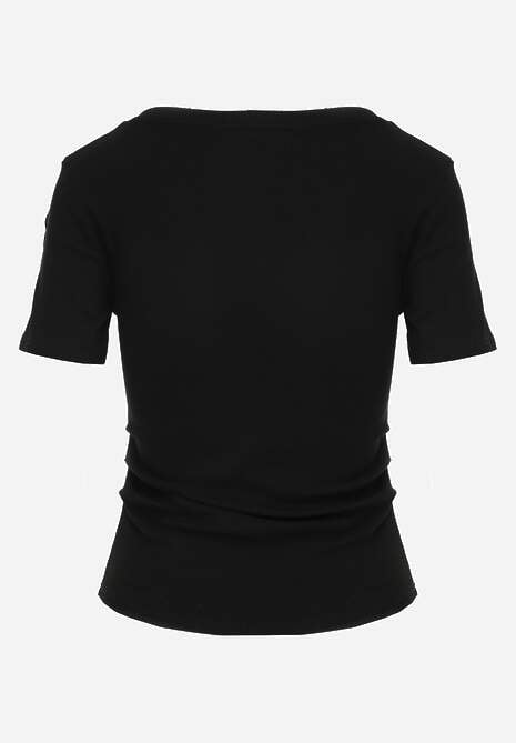 Czarny T-shirt w Prążki z Marszczeniami po Bokach Nedala 7