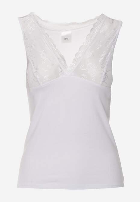 Biały Bieliźniany Top z Bawełny z Siateczkową Wstawką i Koronką Beranela 6