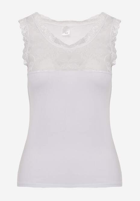 Biały Top z Bawełny Ozdobiony u Góry Koronką Berice 6