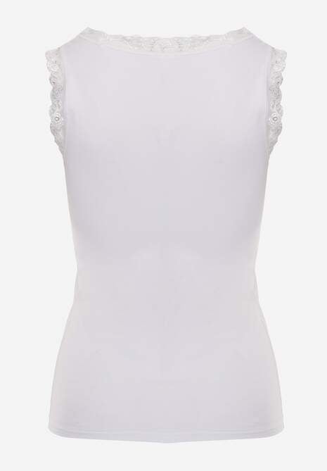 Biały Top z Bawełny Ozdobiony u Góry Koronką Berice 7
