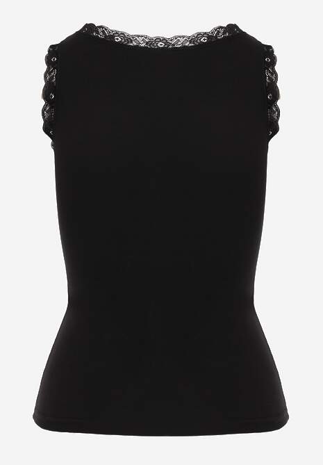 Czarny Top z Bawełny Ozdobiony u Góry Koronką Berice 7