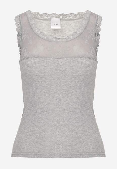 Ciemnoszary Top z Bawełny Ozdobiony u Góry Koronką Berice 6