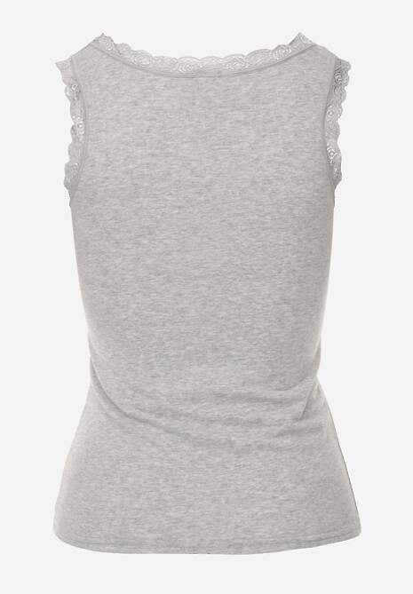 Ciemnoszary Top z Bawełny Ozdobiony u Góry Koronką Berice 7