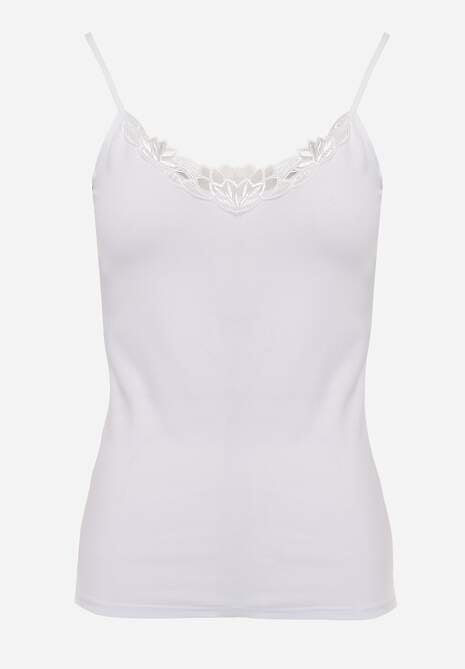 Biały Bieliźniany Top na Ramiączkach z Bawełny Zdobiony Koronką Bernelle 6
