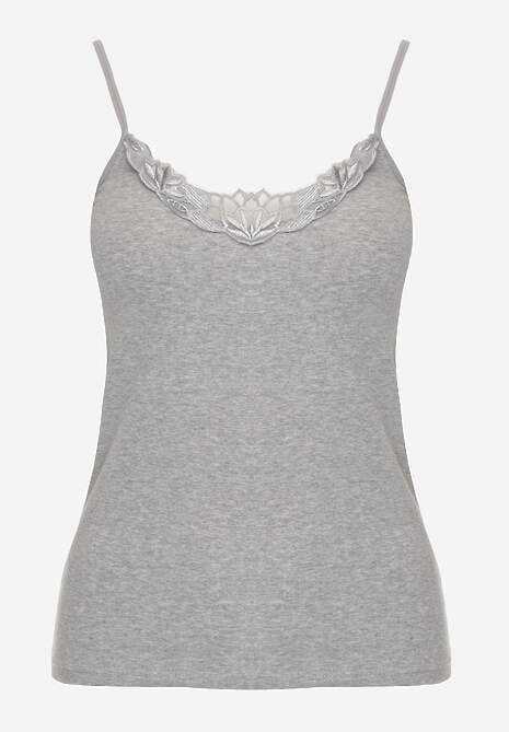 Ciemnoszary Bieliźniany Top na Ramiączkach z Bawełny Zdobiony Koronką Bernelle 6