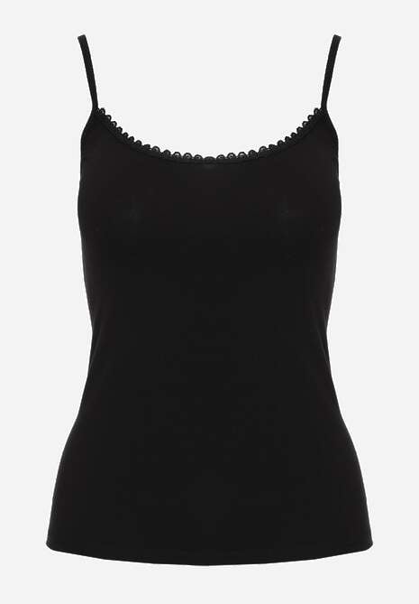 Czarny Bawełniany Top Bieliźniany z Koronką przy Dekolcie Berinda 6