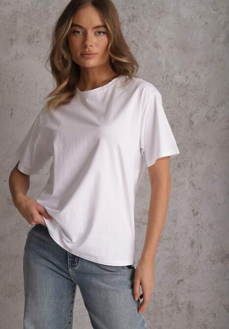 Biały Bawełniany T-shirt o Kroju Oversize Neduna