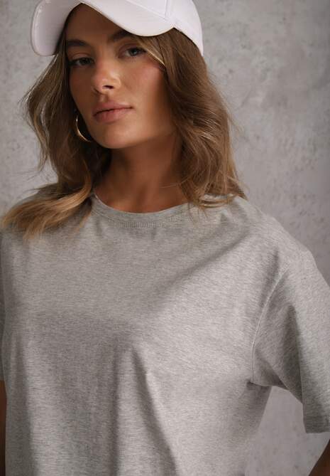 Szary Bawełniany T-shirt o Kroju Oversize Neduna 5