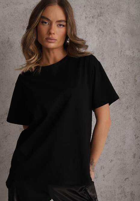 Czarny Bawełniany T-shirt o Kroju Oversize Neduna 4