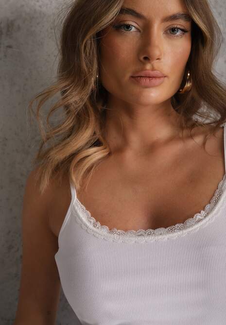 Biały Bieliźniany Top z Bawełny z Koronką na Regulowanych Ramiączkach Beralisse 5