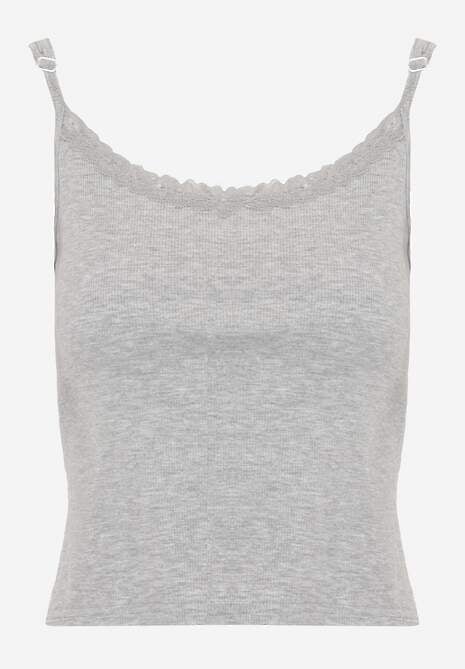 Szary Bieliźniany Top z Bawełny z Koronką na Regulowanych Ramiączkach Beralisse 6