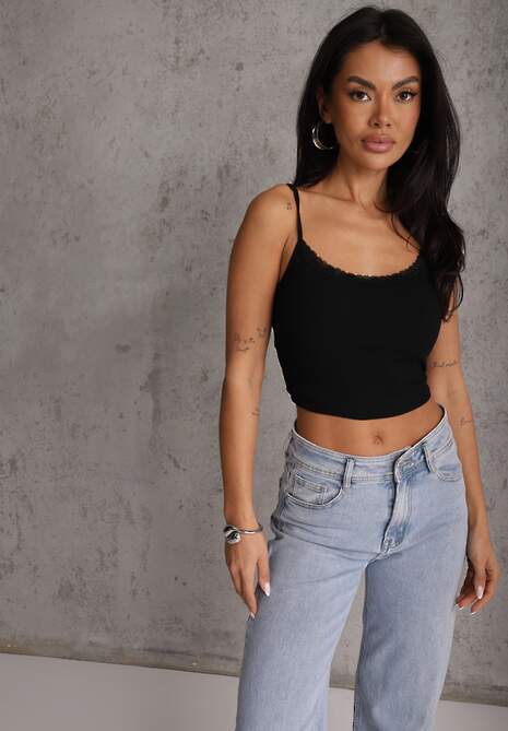 Czarny Bieliźniany Top z Bawełny z Koronką na Regulowanych Ramiączkach Beralisse 4